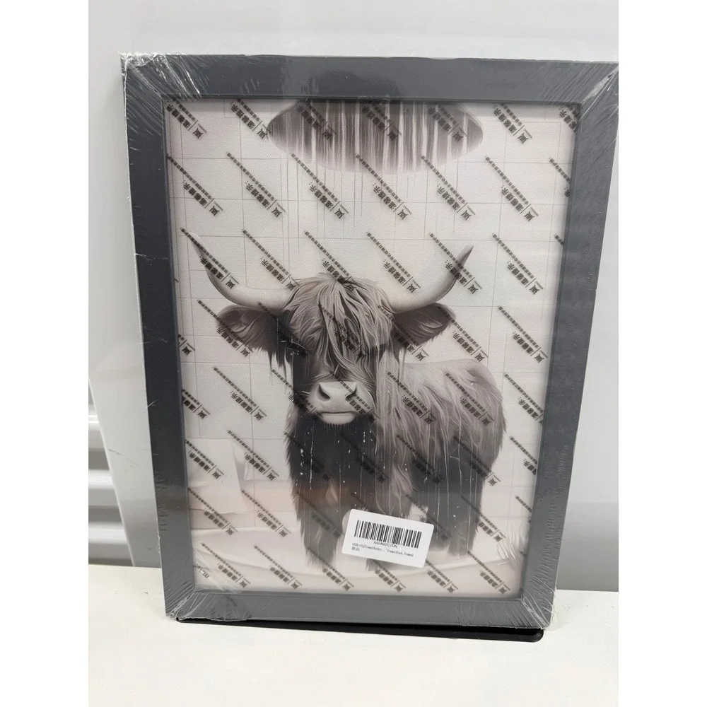 Highland Cow Framed Wall Art Black and White Farmhouse Decor 12x16 Modern Print
